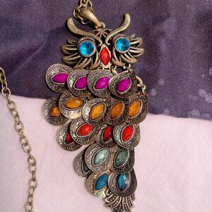 Crystal Rhinestone Owl Pendant with Chain